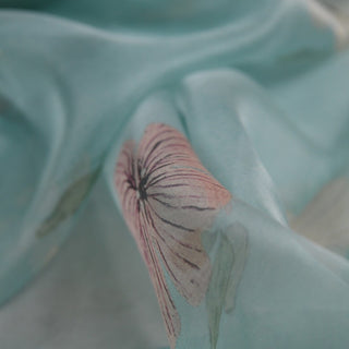 Zimmermann Floral Turquoise Non-Stretch Mulberry Silk Organza DS01657 -6 Momme