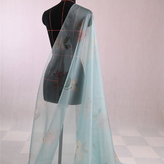 Zimmermann Floral Turquoise Non-Stretch Mulberry Silk Organza DS01657 -6 Momme
