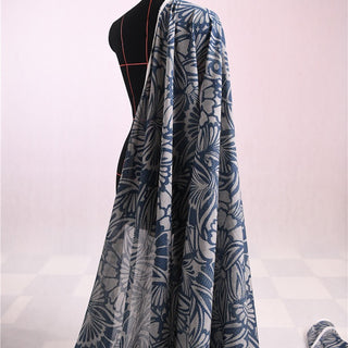 Japanese Designer Floral Blue Non-Stretch Cotton Mulberry Silk Blended Georgette DS01675 -14 Momme