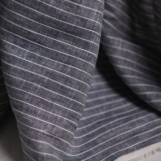 Australian Fashion Designer Stripes Blue Non-Stretch Hemp Oxford Chambray DS01676