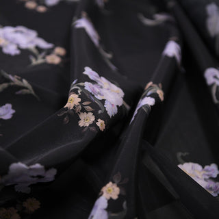 Australian Fashion Designer Floral Black Non-Stretch Polyester Organza DS01677