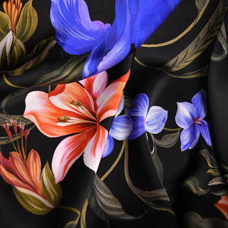 Italian Designer Floral Black Non-Stretch Tencel™ / Lyocell Satin DS01678