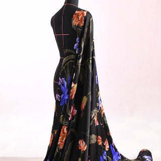 Italian Designer Floral Black Non-Stretch Tencel™ / Lyocell Satin DS01678