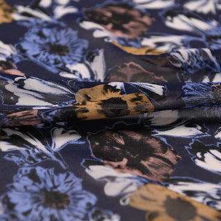 Italian Designer Floral Blue Non-Stretch Mulberry Silk Georgette DS01680 -12 Momme