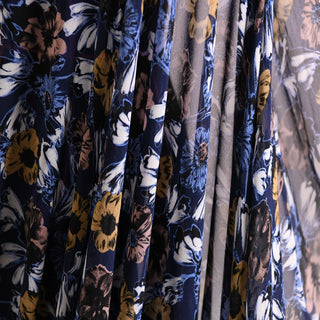 Italian Designer Floral Blue Non-Stretch Mulberry Silk Georgette DS01680 -12 Momme