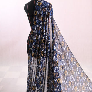 Italian Designer Floral Blue Non-Stretch Mulberry Silk Georgette DS01680 -12 Momme