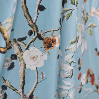 Japanese Designer Floral Blue Non-Stretch Mulberry Silk Crepe De Chine DS01681 -17 Momme