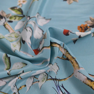Japanese Designer Floral Blue Non-Stretch Mulberry Silk Crepe De Chine DS01681 -17 Momme