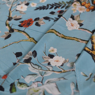 Japanese Designer Floral Blue Non-Stretch Mulberry Silk Crepe De Chine DS01681 -17 Momme