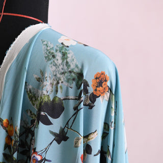 Japanese Designer Floral Blue Non-Stretch Mulberry Silk Crepe De Chine DS01681 -17 Momme