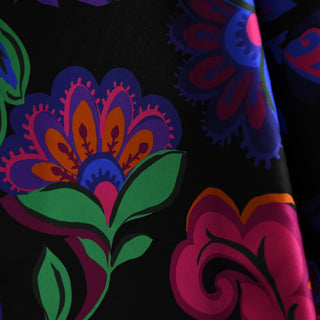 American Designer Floral Black Stretch Mulberry Silk Elastane Blended Charmeuse Satin DS01682 -19 Momme