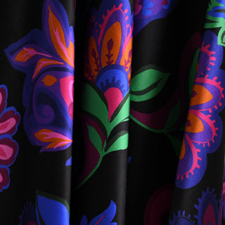 American Designer Floral Black Stretch Mulberry Silk Elastane Blended Charmeuse Satin DS01682 -19 Momme