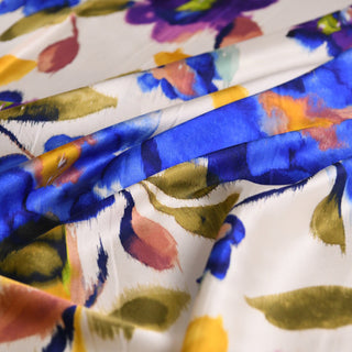 American Designer Floral Off-White Stretch Mulberry Silk Elastane Blended Charmeuse Satin DS01684 -19 Momme