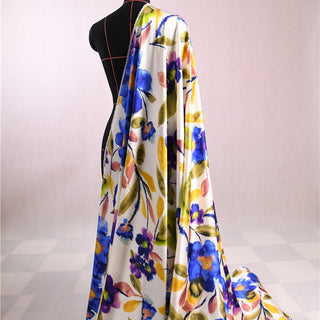 American Designer Floral Off-White Stretch Mulberry Silk Elastane Blended Charmeuse Satin DS01684 -19 Momme