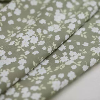 Korean Fashion Designer Floral Green Non-Stretch Cotton Crepe DS02604