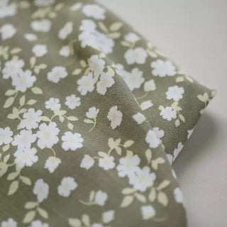 Korean Fashion Designer Floral Green Non-Stretch Cotton Crepe DS02604