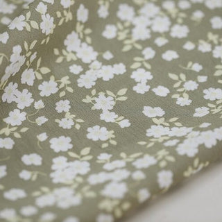 Korean Fashion Designer Floral Green Non-Stretch Cotton Crepe DS02604