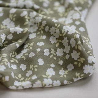 Korean Fashion Designer Floral Green Non-Stretch Cotton Crepe DS02604