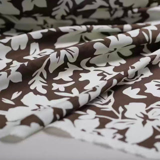 Japanese Fashion Designer Floral Brown Non-Stretch Mulberry Silk Cotton Blended Plain Woven DS02605 -12 Momme