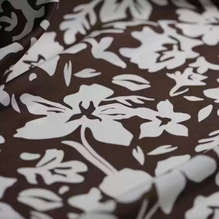 Japanese Fashion Designer Floral Brown Non-Stretch Mulberry Silk Cotton Blended Plain Woven DS02605 -12 Momme