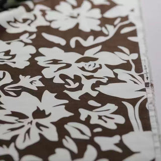 Japanese Fashion Designer Floral Brown Non-Stretch Mulberry Silk Cotton Blended Plain Woven DS02605 -12 Momme