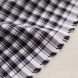 Yardblox Exclusive Italian Fashion Designer Plaid/Checkered Navy/White Non-Stretch Cotton Twill DS03451 - Yardblox Fabrics