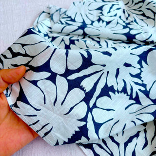 Made in Italy Albini Group Floral Blue Non-Stretch Liquid Ammonia Mercerized Organic Cotton Plain Woven DS03604