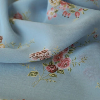 Italian Fashion Designer Floral Blue Non-Stretch Linen Viscose Blended Crepe DS03606