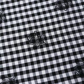 Japanese Fashion Designer Gingham Black Non-Stretch Embroidery Cotton Broadcloth Poplin DS03610