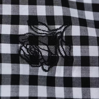 Japanese Fashion Designer Gingham Black Non-Stretch Embroidery Cotton Broadcloth Poplin DS03610