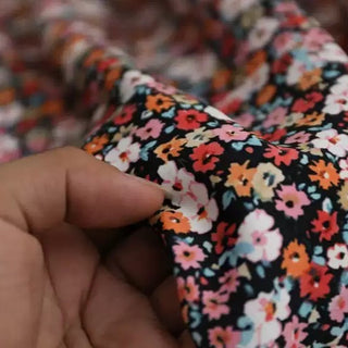 Japanese Fashion Designer Floral Black Non-Stretch Cotton Plain Woven DS03612