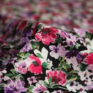 Japanese Fashion Designer Floral Black Non-Stretch Cotton Plain Woven DS03613