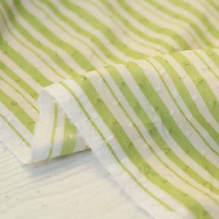 Italian Fashion Designer Stripes Green Non-Stretch Cotton Dobby Jacquard DS03615