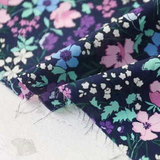 Italian Fashion Designer Floral Blue Non-Stretch Cotton Plain Woven DS03620