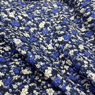 Japanese Fashion Designer Floral Blue Non-Stretch Cotton Broadcloth Poplin DS03622