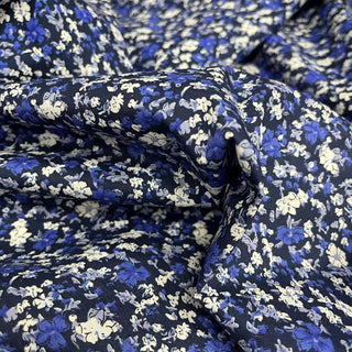 Japanese Fashion Designer Floral Blue Non-Stretch Cotton Broadcloth Poplin DS03622