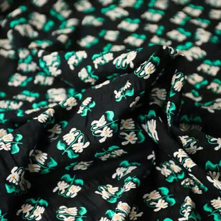 Japanese Fashion Designer Floral Black Non-Stretch Salt Shrinking / Puckered Cotton Seersucker DS03623