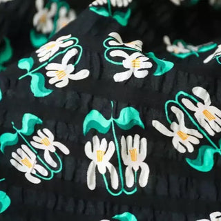 Japanese Fashion Designer Floral Black Non-Stretch Salt Shrinking / Puckered Cotton Seersucker DS03623