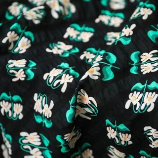 Japanese Fashion Designer Floral Black Non-Stretch Salt Shrinking / Puckered Cotton Seersucker DS03623