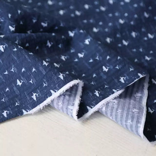 Italian Fashion Designer Conversational Blue Non-Stretch Salt Shrinking / Puckered Cotton Seersucker DS03625