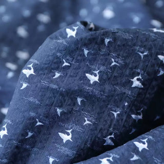 Italian Fashion Designer Conversational Blue Non-Stretch Salt Shrinking / Puckered Cotton Seersucker DS03625