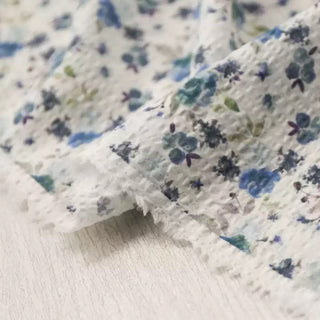 Japanese Fashion Designer Floral Blue Non-Stretch Salt Shrinking / Puckered Cotton Seersucker DS03626