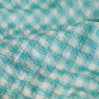 Italian Fashion Designer Plaid Turquoise Non-Stretch Salt Shrinking / Puckered Cotton Seersucker DS03628