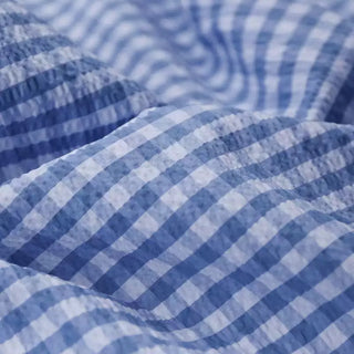 Italian Fashion Designer Gingham Blue Non-Stretch Salt Shrinking / Puckered Cotton Seersucker DS03629