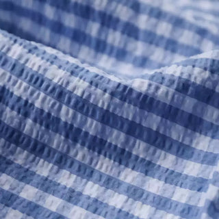 Italian Fashion Designer Gingham Blue Non-Stretch Salt Shrinking / Puckered Cotton Seersucker DS03629