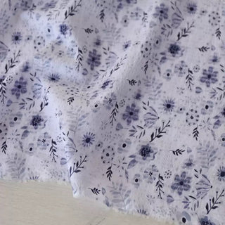 Japanese Fashion Designer Floral Purple Non-Stretch Salt Shrinking / Puckered Cotton Seersucker DS03631