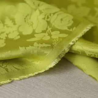 Italian Fashion Designer Floral Chartreuse Non-Stretch Tencel™ / Lyocell Cotton Blended Jacquard Satin DS03636