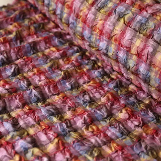 Italian Fashion Designer Plaid Multi Color Non-Stretch Salt Shrinking / Puckered Cotton Polyester Blended Seersucker DS03642