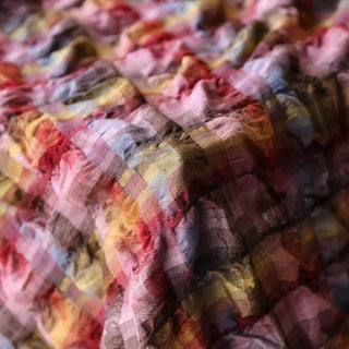 Italian Fashion Designer Plaid Multi Color Non-Stretch Salt Shrinking / Puckered Cotton Polyester Blended Seersucker DS03642