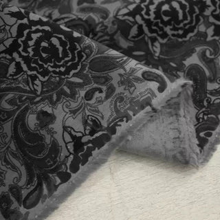 Italian Designer Paisley Gray Stretch Cotton Elastane Blended Corduroy DS03643